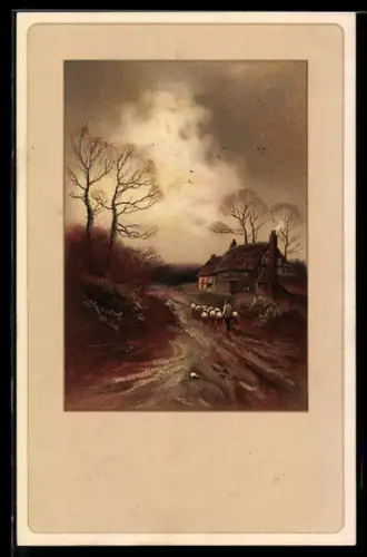 Künstler-AK Meissner & Buch (M&B) Serie 1946: Goldener Herbst, Hirte kehrt nach Haus zurück