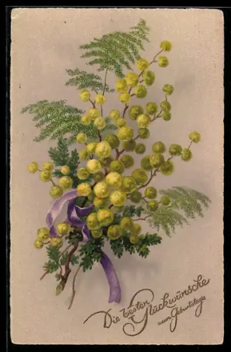 Künstler-AK Meissner & Buch (M&B) Nr. 2758: Blumenstrauss mit Schleife, Geburtstagsgruss