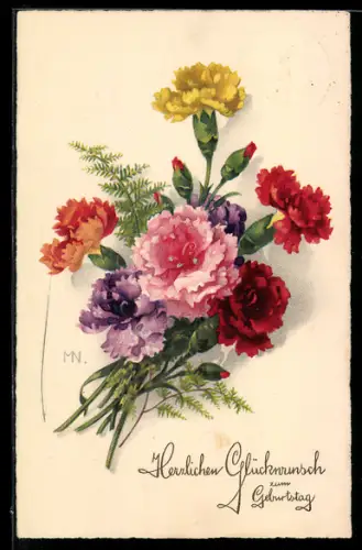 Künstler-AK Meissner & Buch (M&B) Nr. 2981: Blumenstrauss aus bunten Nelken