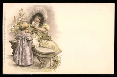 Künstler-AK Meissner & Buch (M&B) Nr. 1048: zwei Kinder mit einem Hasen