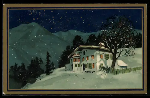 Künstler-AK Meissner & Buch (M&B) Nr. 1846: Im Winterkleid, Haus mit beleuchteten Fenstern