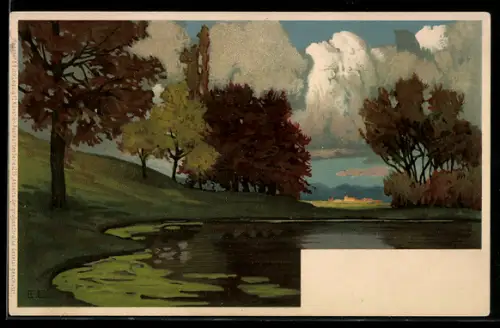 Künstler-AK Ernst Liebermann: Partie am See