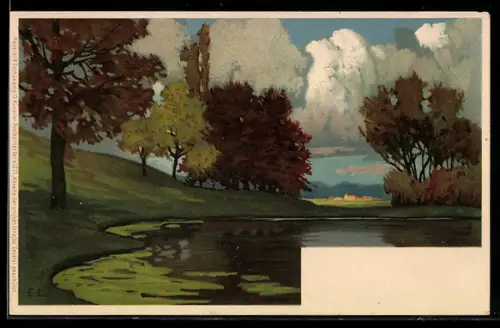 Künstler-AK Ernst Liebermann: Partie am See