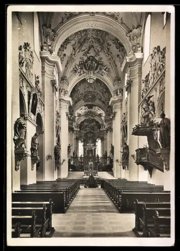 Foto-AK Deutscher Kunstverlag, Nr. 4: Ellwangen, Stiftskirche, Mittelschiff nach Osten, Innenansicht