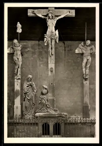 Foto-AK Deutscher Kunstverlag, Nr. 23: Wimpfen am Berg, Pfarrkirche, Kreuzigung von Hans Backofen in Mainz um 1515