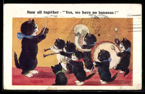 AK Kater dirigiert Katzenorchester, vermenschlichte Tiere