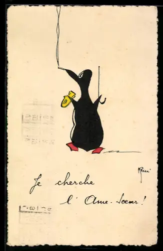 AK Pinguin raucht eine Zigarette, vermenschlichte Tiere