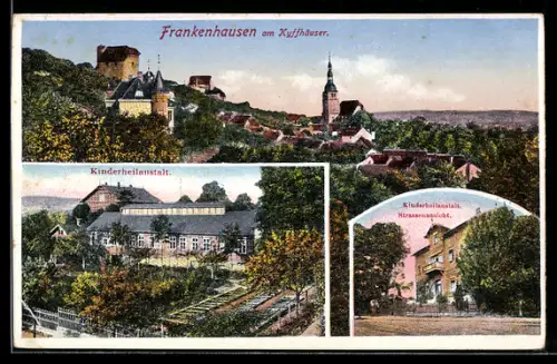 AK Frankenhausen am Kyffhäuser, Panorama, Kinderheilanstalt und Strassenansicht