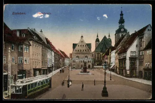 AK Eisleben, Strassenbahn am Marktplatz