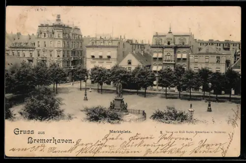 AK Bremerhaven, Marktplatz mit Denkmal