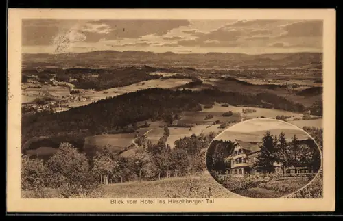 AK Hirschberg, Gesamtansicht, Hotel Hainberghöh, Bes. W. Grossmann