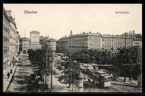 AK München, Isartorplatz mit Strassenbahn