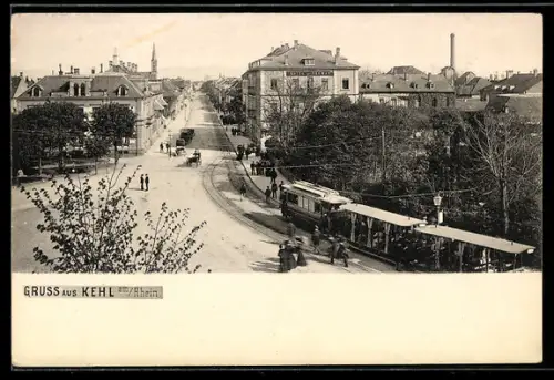 AK Kehl a. Rhein, Strassenbahn, Stadtansicht