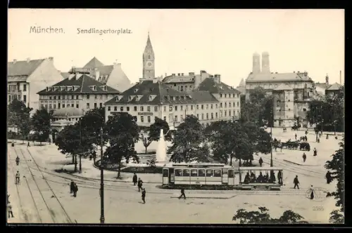 AK München, Sendlingertorplatz mit Strassenbahnverkehr