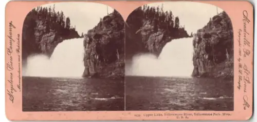 Stereo-Fotografie Keystone View Company, Meadville, Ansicht Yellowstone Park, WY, Upper Lake, Yellowstone River