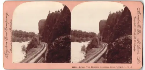 Stereo-Fotografie Keystone View Company, Meadville, Ansicht Bridal Veil Heights, OR, Track on the Columbia River