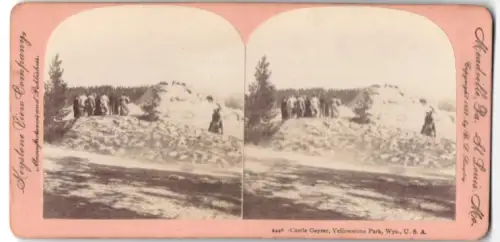 Stereo-Fotografie Keystone View Company, Meadville, Ansicht Yellowstone Park, WY, Castle Geyser