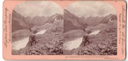Stereo-Fotografie Keystone View Company, Meadville, Ansicht Needle Mountains, CO, Searching for Gold Quartz