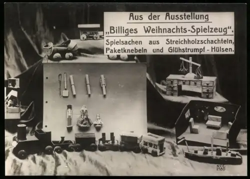 Riesen-AK Ausstellung Billiges Weihnachts-Spielzeug, Spielsache aus Streichholzschachteln, Paketknebeln