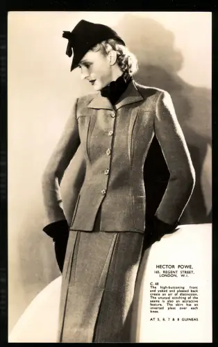 Fotografie unbekannter Fotograf und Ort, Hector Powe, Junge Dame in eleganter Jacke mit Hut