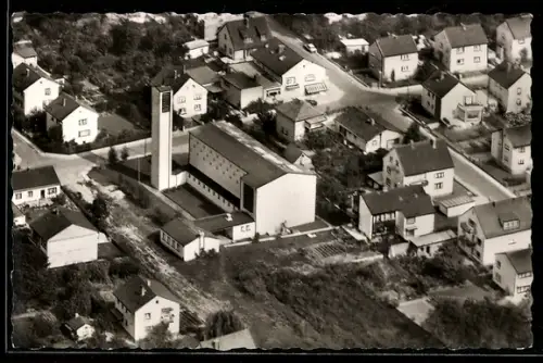AK Bischofsheim, Katholische Kirche und Wohnsiedlung, Fliegeraufnahme