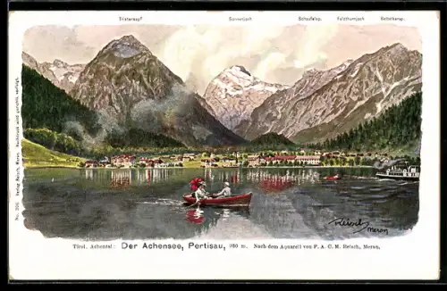 Künstler-AK F.A.C.M. Reisch: AK Pertisau, Panorama am Achensee