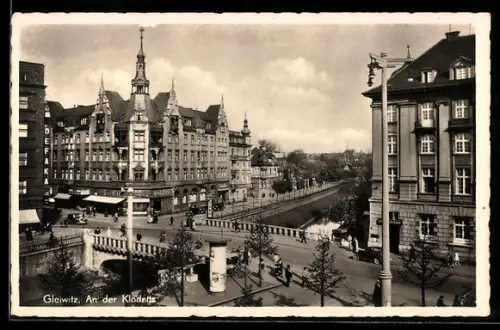 AK Gleiwitz, Brücke und Strasse an der Klodnitz