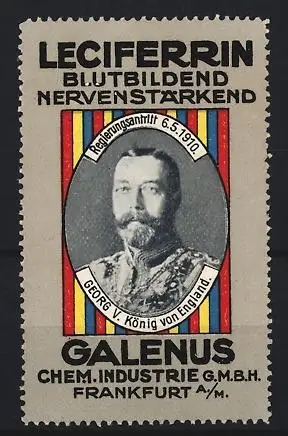Reklamemarke Frankfurt a. M., Galenus, Leciferrin, Georg V. von England