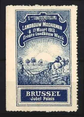 Reklamemarke Brüssel, Landbouw Machienen 1913, Pferdegespann