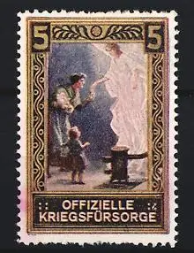 Reklamemarke Offizielle Kriegsfürsorge, Engel und Familie