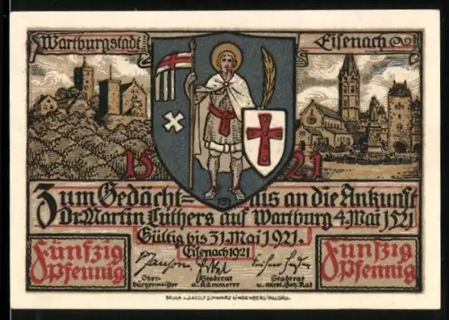 Notgeld Eisenach 1921, 50 Pfennig, Martin Luther Gedenkausgabe, Wartburg