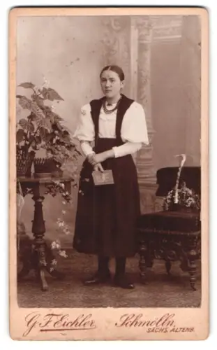 Fotografie G. F. Eichler, Schmölln, Sachs. Altenburg, Junge Frau mit Buch