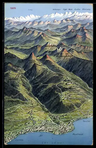AK Montreux, Vue générale du Lac Léman et des montagnes