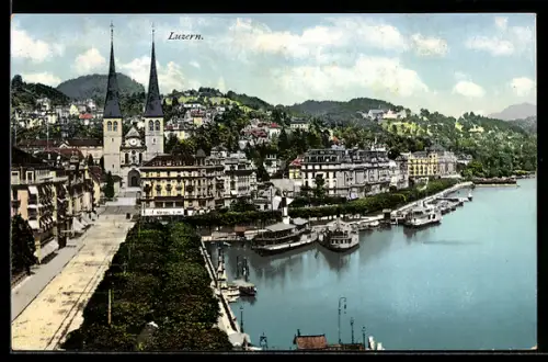 AK Luzern, Nationalquai aus der Vogelschau