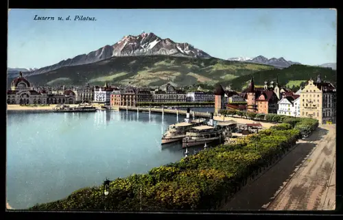 AK Luzern, Ortsansicht gegen den Pilatus