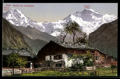 AK Interlaken, Partie bei Interlaken mit Mönch und Jungfrau