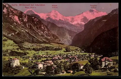 AK Wilderswil bei Interlaken, Dorf mit Eiger, Mönch und Jungfrau