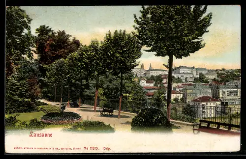 AK Lausanne, Promenade avec vue sur la ville