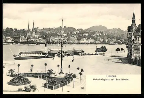 AK Luzern, Bahnhofsplatz mit Schifflände