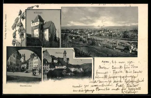 AK Aarau, Schlössli, Stadtkirche, Halden