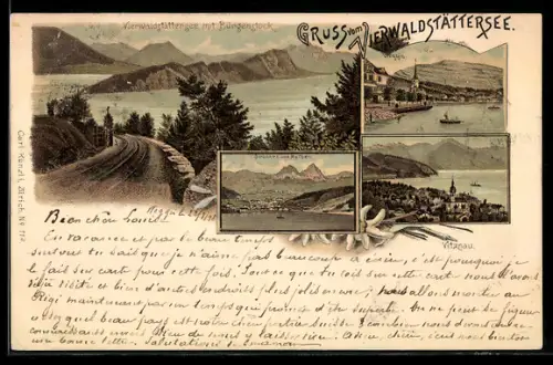 Lithographie Vitznau, Vierwaldstättersee mit Bürgenstock