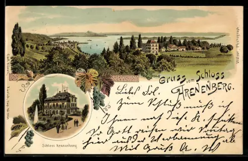 Lithographie Arenenberg, Schloss Arenenberg, Panorama