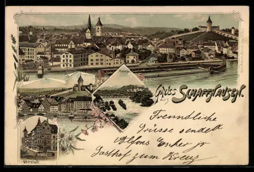 Lithographie Schaffhausen, Stadtansicht, Oberstadt