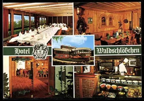 AK Rosbach v. d. H., Hotel Restaurant Waldschlösschen, Inh. Familie Meuer, Innenansichten, Küche, Speisesaal