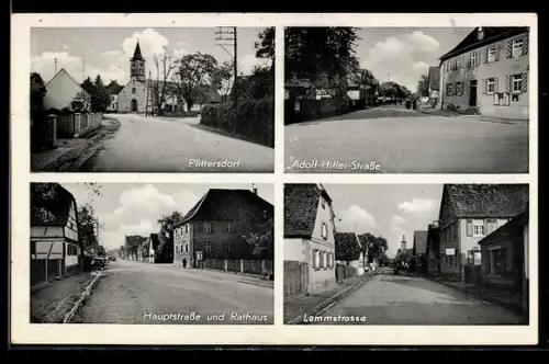 AK Plittersdorf, Strasse, Hauptstrasse und Rathaus, Lammstrasse, Kirche