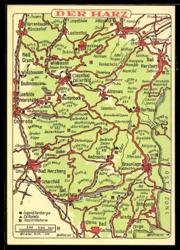 AK Clausthal-Zellerfeld /Harz, Landkarte mit Bad Grund, Badenhausen und Buntenbock