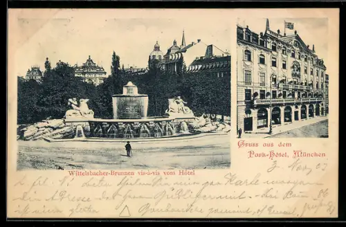 AK München, Park-Hotel, Wittelsbacher-Brunnen
