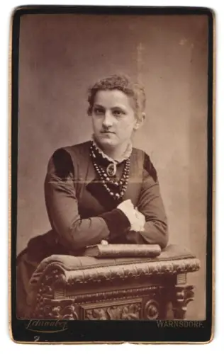 Fotografie G. Schrauber, Warnsdorf, Nächst dem Hotel Stadt Wien, Porträt einer Frau mit elegantem Schmuck