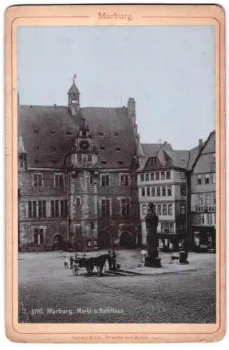 Fotografie Stengel & Co, Dresden, Ansicht Marburg, Markt mit Rathaus und Gasthaus