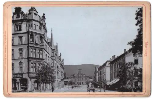 Fotografie Stengel & Co., Dresden, Ansicht Marburg, Bahnhofstrasse, Clara Backer Glas & Porzellan